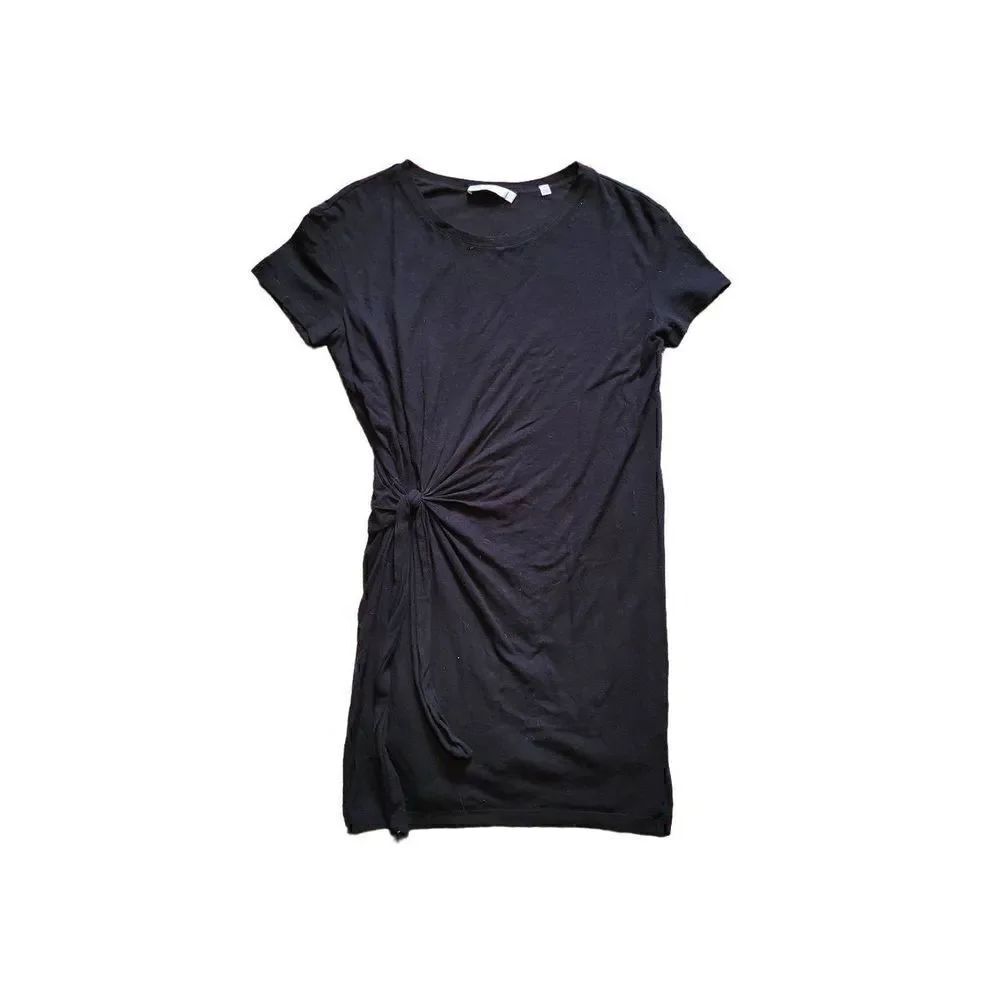 Vince Draped Side Tie T Shirt Dress Cotton Black Women's XS